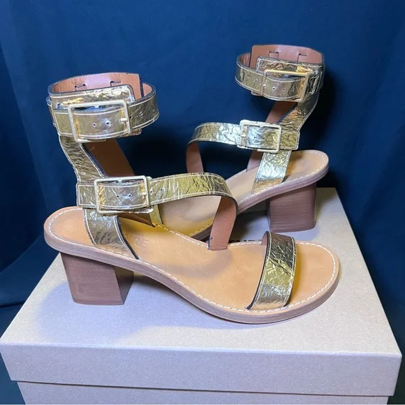 NWT ZADIG &VOLTAIRE Cecilia Crinkled Caprese Sandals in Gold SZ 38 - Picture 8 of 10